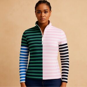 Addison Bay Color-block Striped Half Zip-Up - Green, Pink, Blue, Black SZ: Small